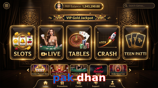 Main screen of Pak Dhan casino page for PK players
