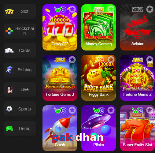 Main screen of Pak Dhan game page for PK players